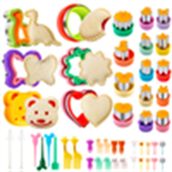 Sandwich Cutter for Kids 48 Pcs, Cookie Cutters, Fruit Vegetable Cutter Shapes, Food Picks for Bento Box, Mouse Dinosaur Star Square Heart Shape…