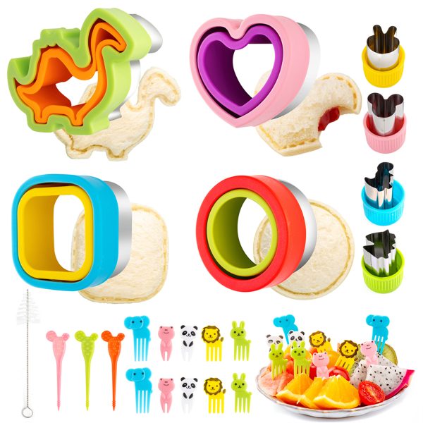Sandwich Cutter for Kids Lunch 22 Pcs, Cookie Cutters and Sealer Set, Bread Decruster Pancake Maker Dinosaur Heart Square Circle Shape, Mold for Kids Boys Girls…