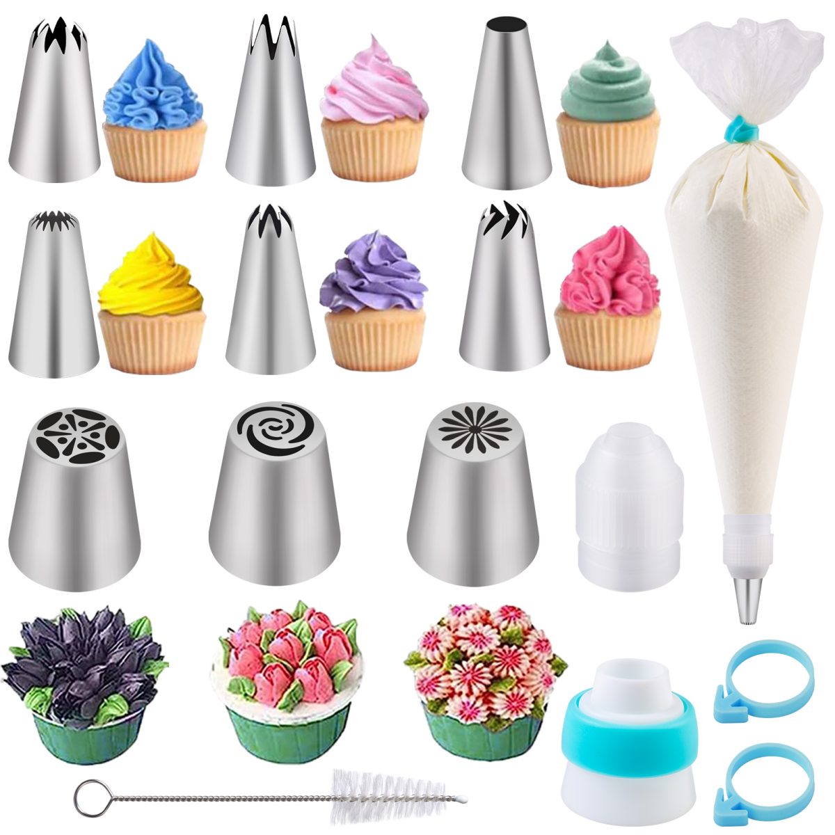 Piping Bags and Tips Sets 54 Pcs, Cake Decorating Supplies Kit for Baking, Pastry Bags and Russian Piping Tips, Baking Supplies for Cupcake Cookies Decoration (54 pcs) - Image 1