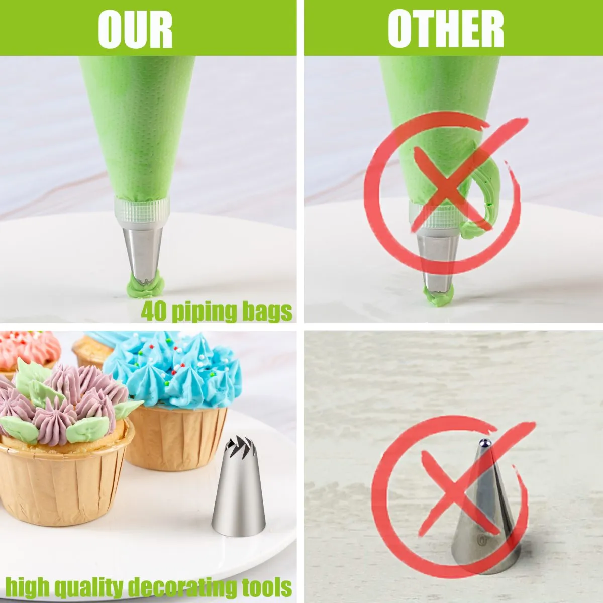 Piping Bags and Tips Sets 54 Pcs, Cake Decorating Supplies Kit for Baking, Pastry Bags and Russian Piping Tips, Baking Supplies for Cupcake Cookies Decoration (54 pcs) - Image 3
