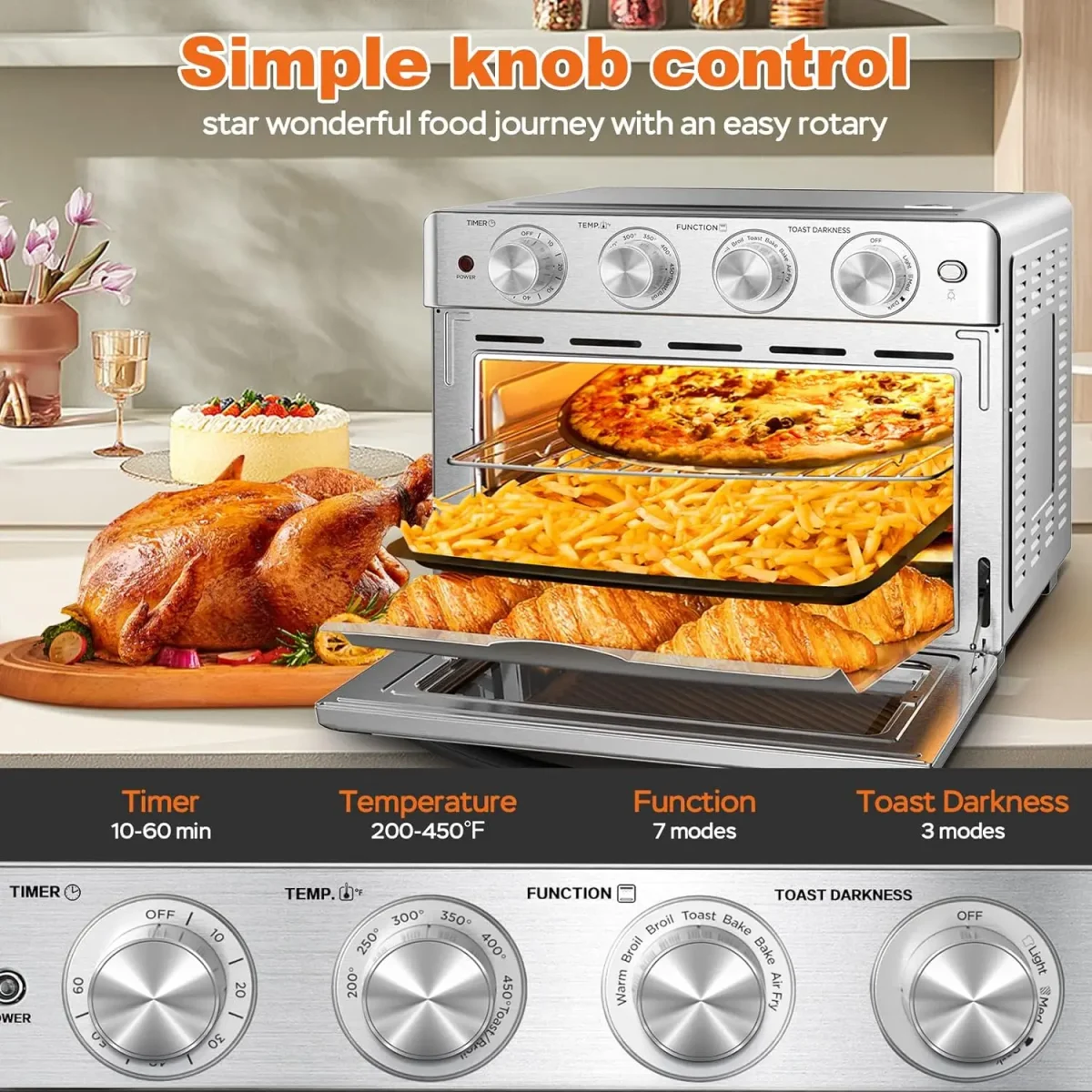 Air Fryer, 6 Slice 24.5QT Air Fryer Toaster Oven Combo, Air Fryer Oven,Roast, Bake, Broil, Reheat, Fry Oil-Free, Extra - Image 2