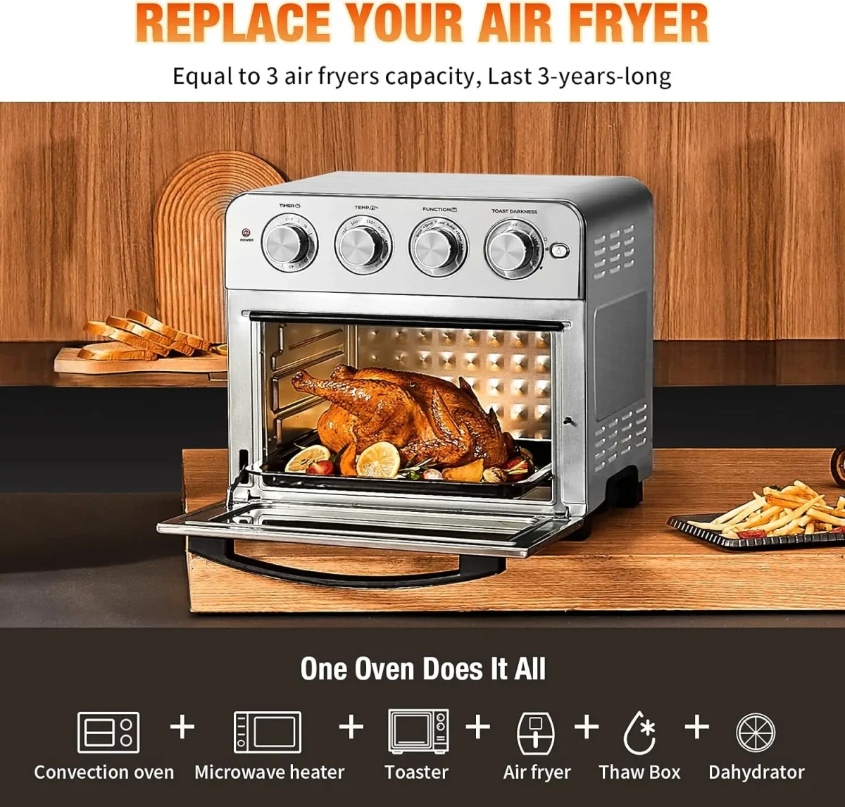 Air Fryer, 6 Slice 24.5QT Air Fryer Toaster Oven Combo, Air Fryer Oven,Roast, Bake, Broil, Reheat, Fry Oil-Free, Extra - Image 5