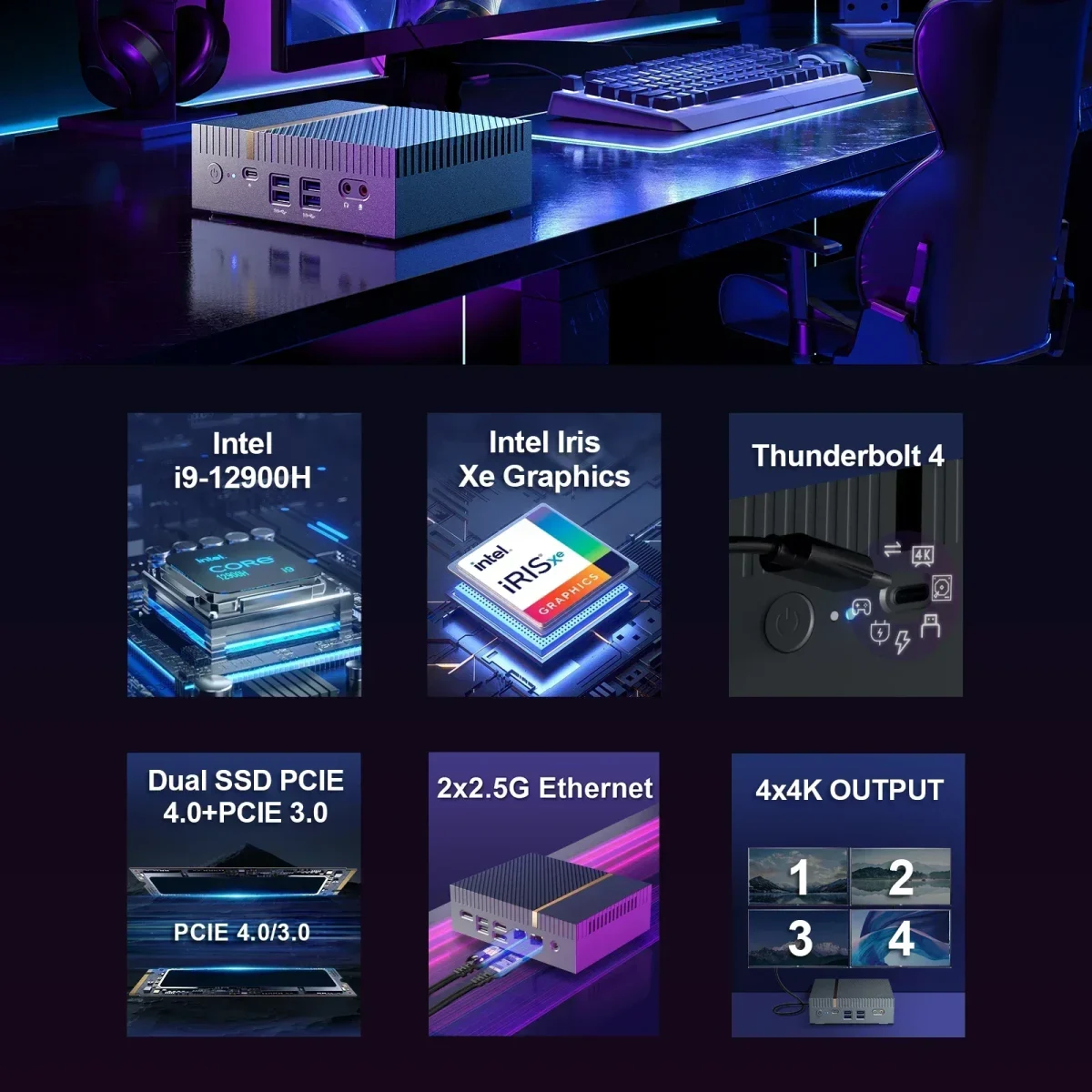 Chatreey IT12 Mini PC  Intel Core i7 1360P i9 13900H Gaming Desktop Computer 2x2.5G Ethernet PCIe 4.0 Wifi 6 Thunderbolt 4 - Image 2