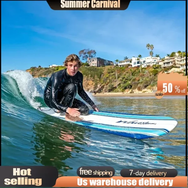 Classic Soft Top Foam 7ft Surfboard Surfboard for Beginners and All Surfing Levels Complete Set Includes Leash and Multiple Fins