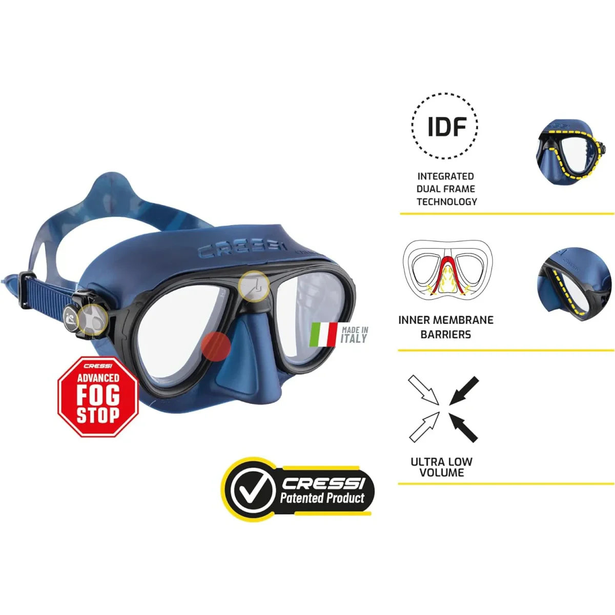 Cressi CALIBRO  Freediving Scuba Diving Mask Fog Stop Low Volume Wide View Tempered Glass 2 Window Matte Coating for Adults - Image 5