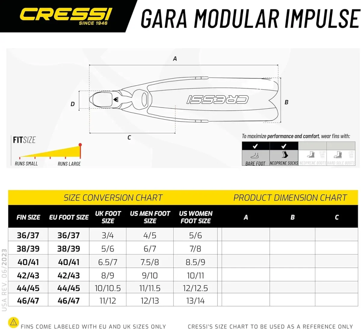 Cressi GARA MODULAR IMPULSE Free Diving Long Fins Professional changeable Blade Fins for Adults Men Women New arrival 2020 - Image 6