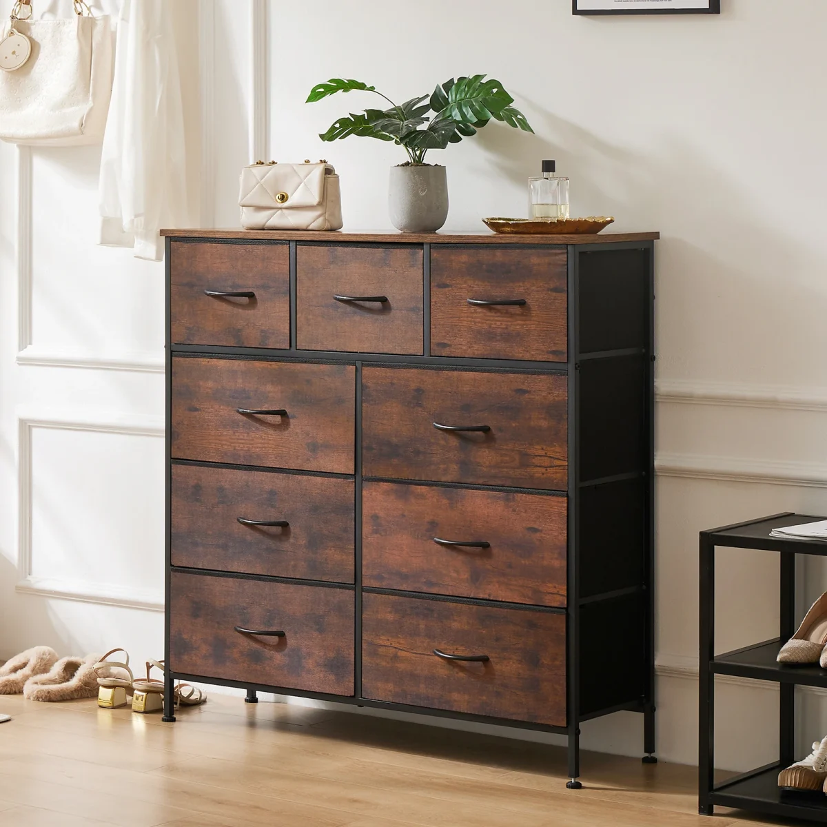 Dresser For Bedroom With 9 Fabric Drawers Wardrobe Steel Frame Assembly Closet For Clothes Storage Display Cabinet Of Furniture - Image 1