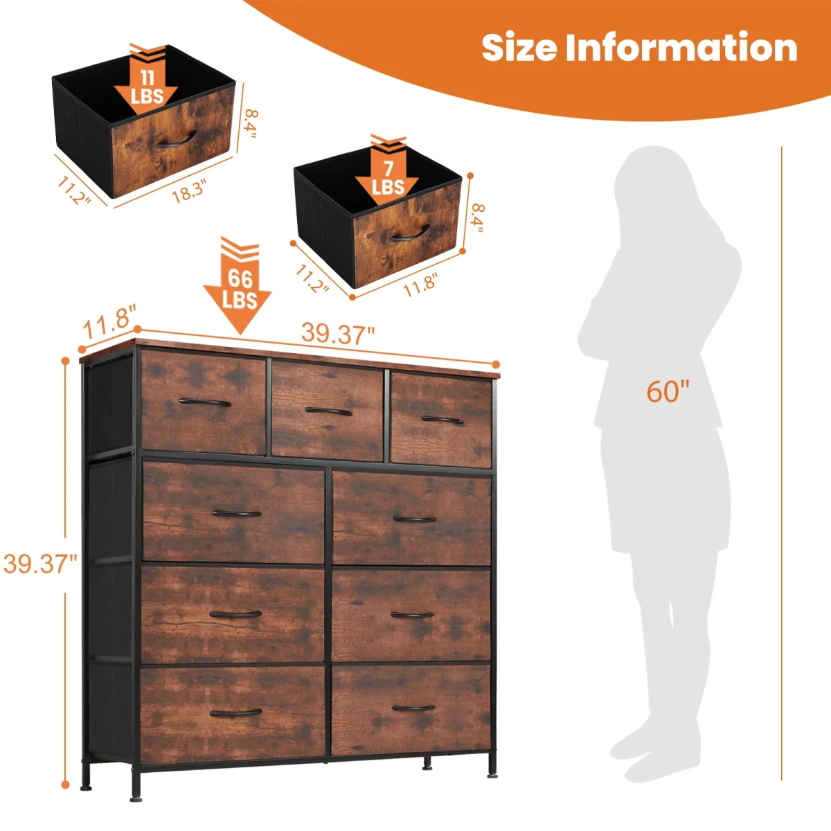 Dresser For Bedroom With 9 Fabric Drawers Wardrobe Steel Frame Assembly Closet For Clothes Storage Display Cabinet Of Furniture - Image 4