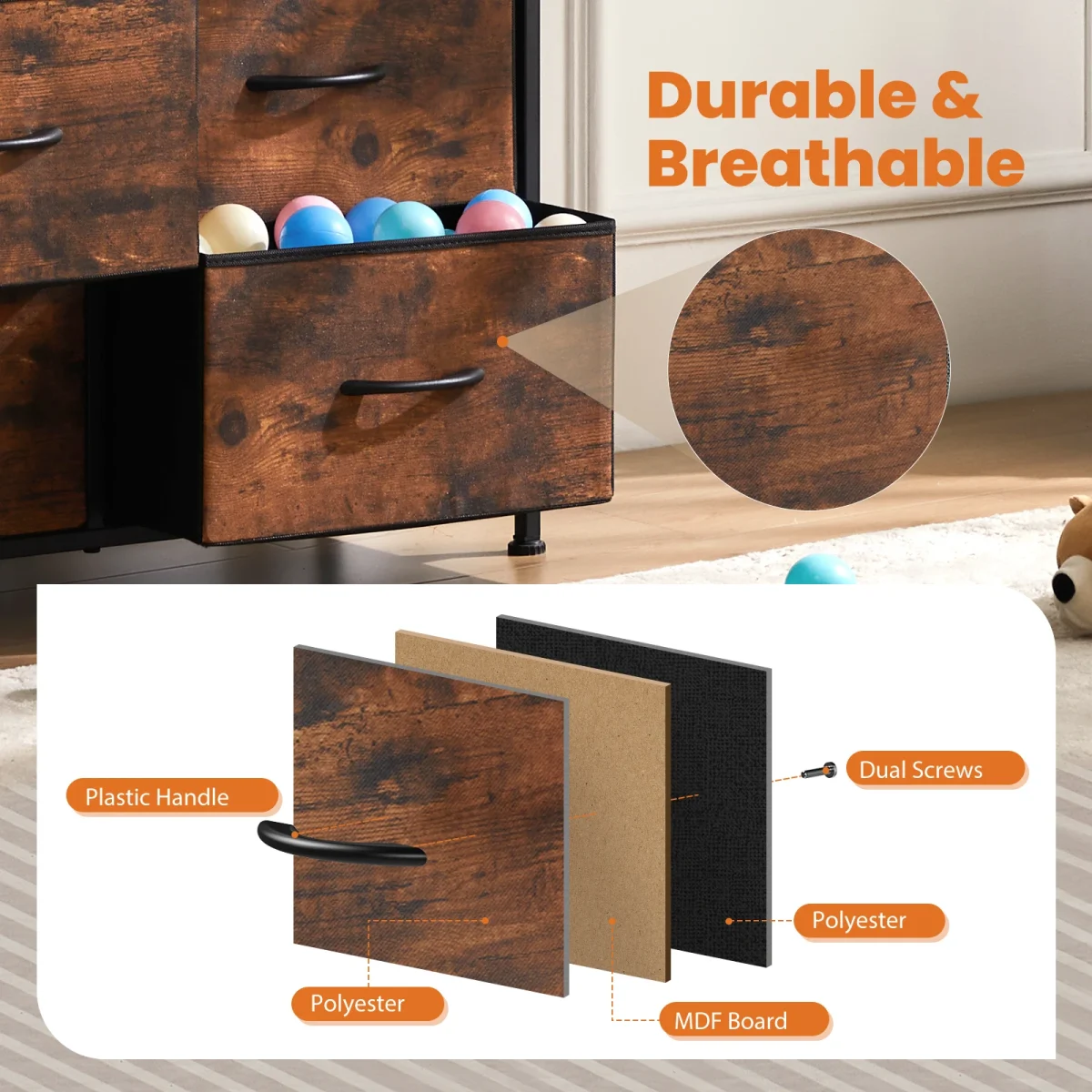 Dresser For Bedroom With 9 Fabric Drawers Wardrobe Steel Frame Assembly Closet For Clothes Storage Display Cabinet Of Furniture - Image 5