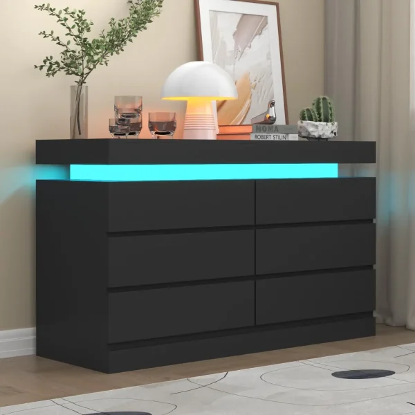 Dresser with Power Outlet, Chest of Drawers with LED Light, White Dresser Organizer with Open Storage Cubby, Modern Nightshatnd