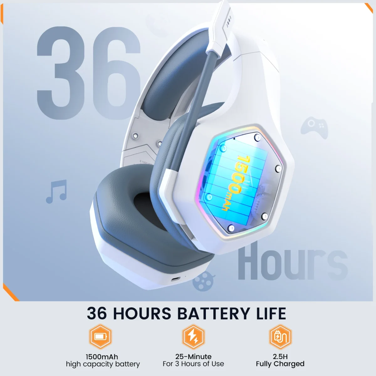 EKSA E1000 WT 2.4G Low Latency Wireless Gaming Headphones for PC/PS4/PS5/Xbox, Wired Headset Gamer with ENC Noise Cancelling Mic - Image 5