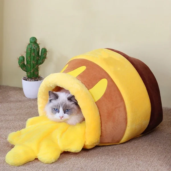 Honey Pot Cat Bed House Fall Winter Deep Sleep Plush Mat Winnie The Pooh Kitten Warm Sleeping Nest Indoor Pet Accessories