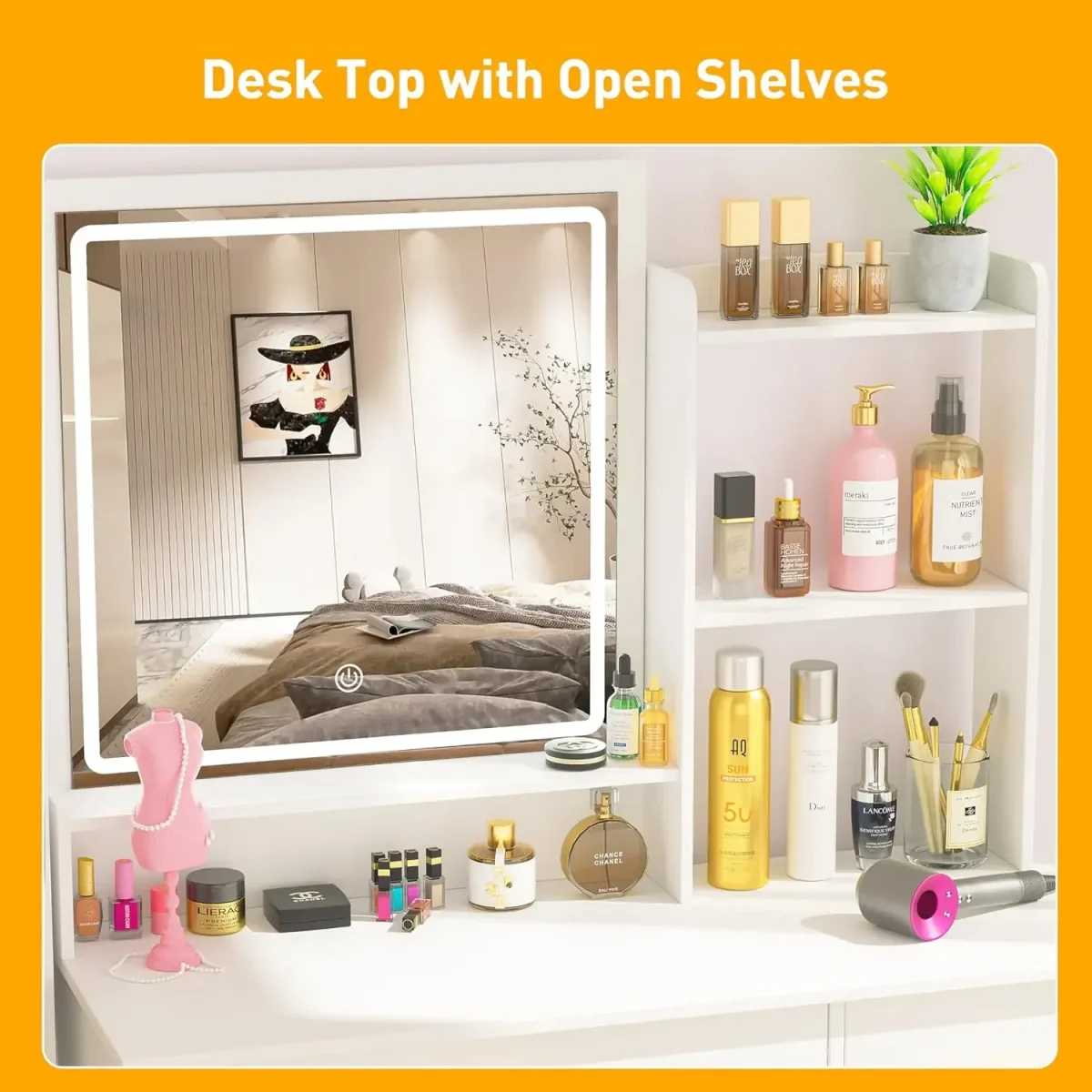 INTERGREAT Makeup Vanity Desk with Lights and Full-Length Mirror, White Vanity Table Set with 3 Lighting Modes, Dressing Table - Image 5