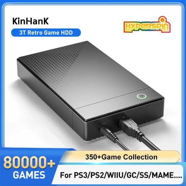 KINHANK 3T Hyperspin Attraction Gaming HDD With 80000 Retro Games For PS3/PS2/WII/WIIU/SS/GC/N64 Portable HDD For Win 7/8/10