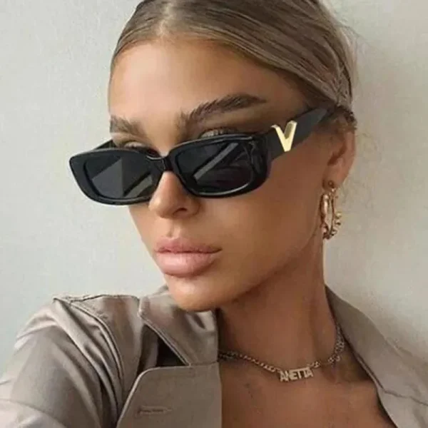 Luxury V Sun Glasses Men Fashion Rectangle Jelly Glasses with Metal Hinges Retro Cat Eye Frame Sunglasses Women UV400