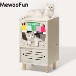 Mewoofun Cat TV House Wooden Cat Condo Cat Bed for Indoor Cats Sturdy Luxury Cat TV Furniture with Cat Scratcher Storage Space - Image 3