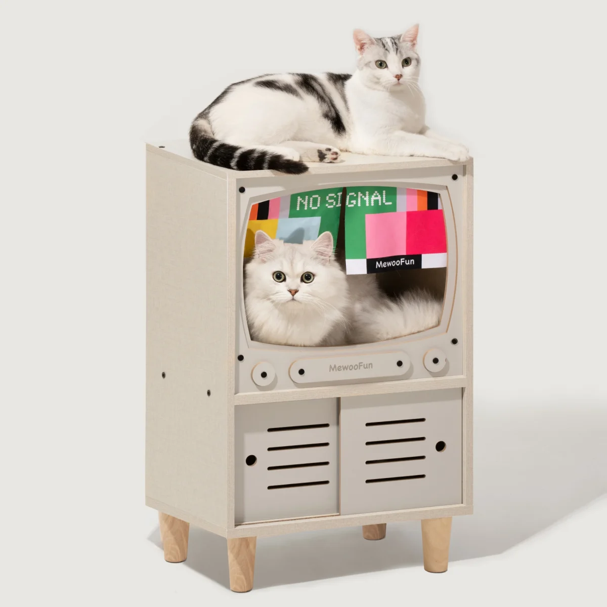 Mewoofun Cat TV House Wooden Cat Condo Cat Bed for Indoor Cats Sturdy Luxury Cat TV Furniture with Cat Scratcher Storage Space - Image 5