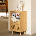 Mewoofun Cat TV House Wooden Cat Condo Cat Bed for Indoor Cats Sturdy Luxury Cat TV Furniture with Cat Scratcher Storage Space - Image 6