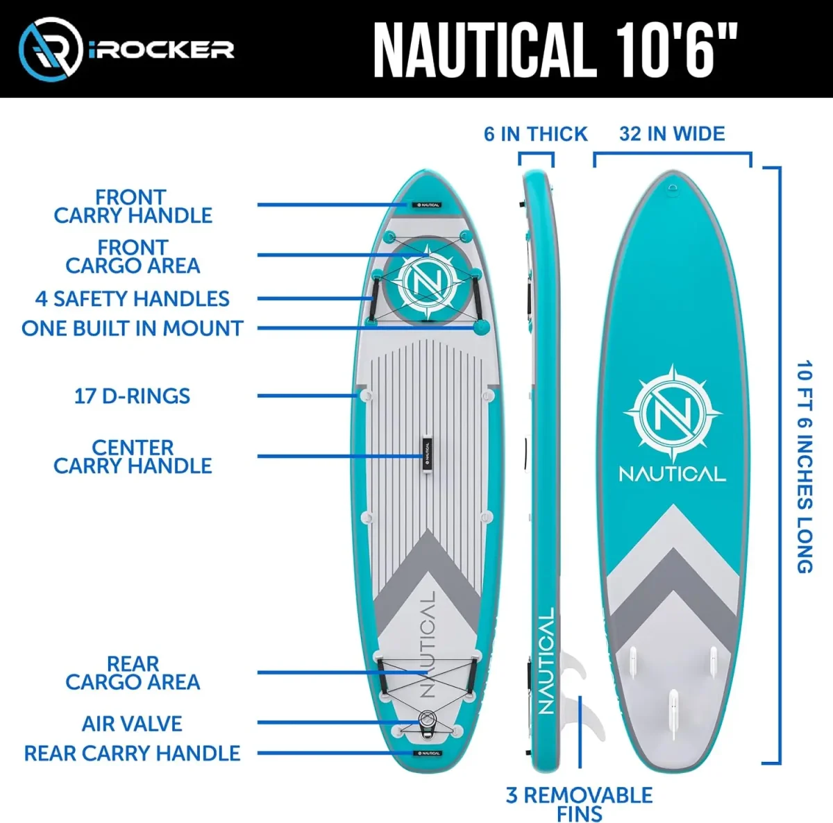Nautical Inflatable Stand Up Paddle Board, Superb Maneuverability 10' Long 32 - Image 3