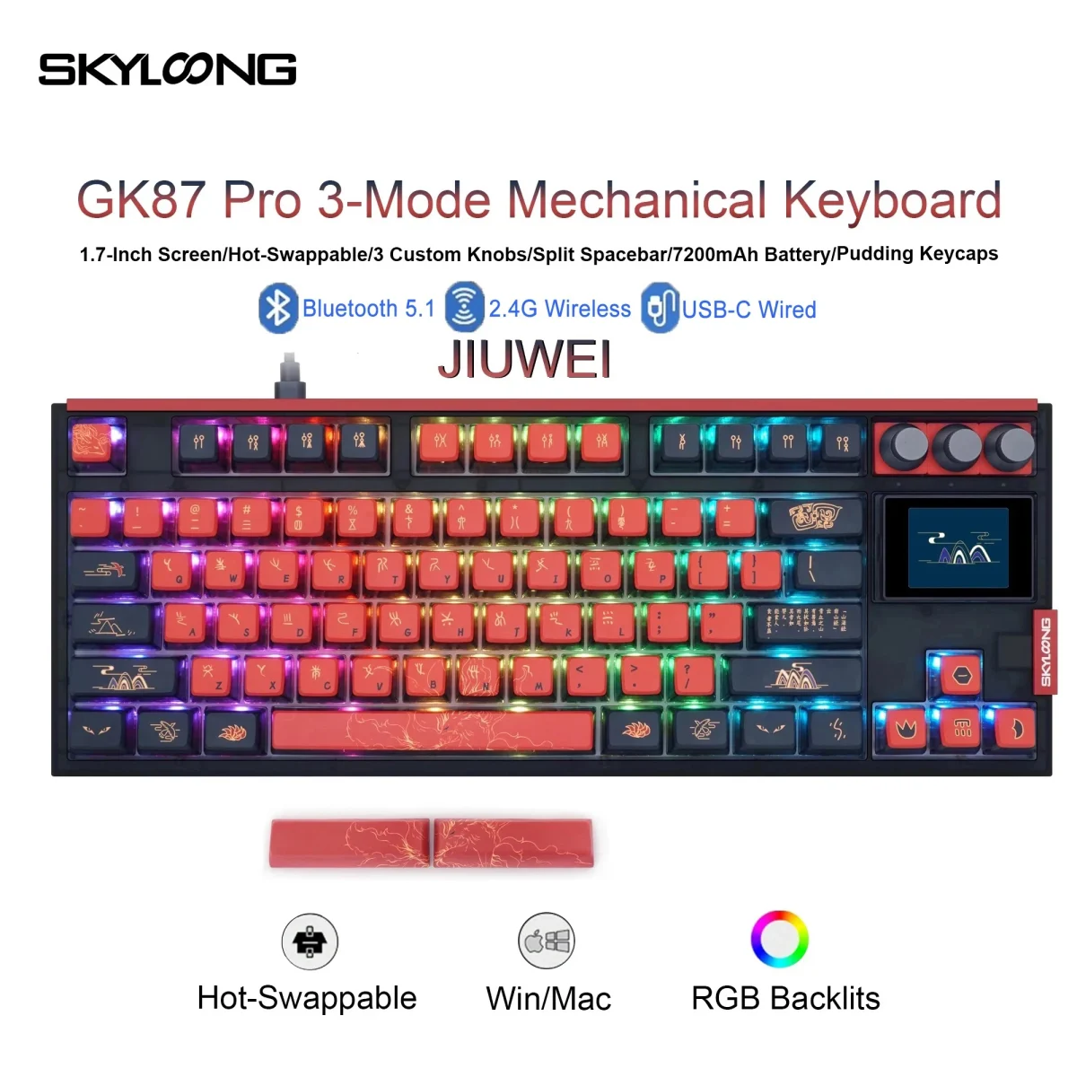 SKYLOONG GK87 Pro 3-Mode Wireless Mechanical Keyboard Full-Key Hot-Swappable 1.7inch RGB Screen Custom Low latency Game Keyboard - Image 1