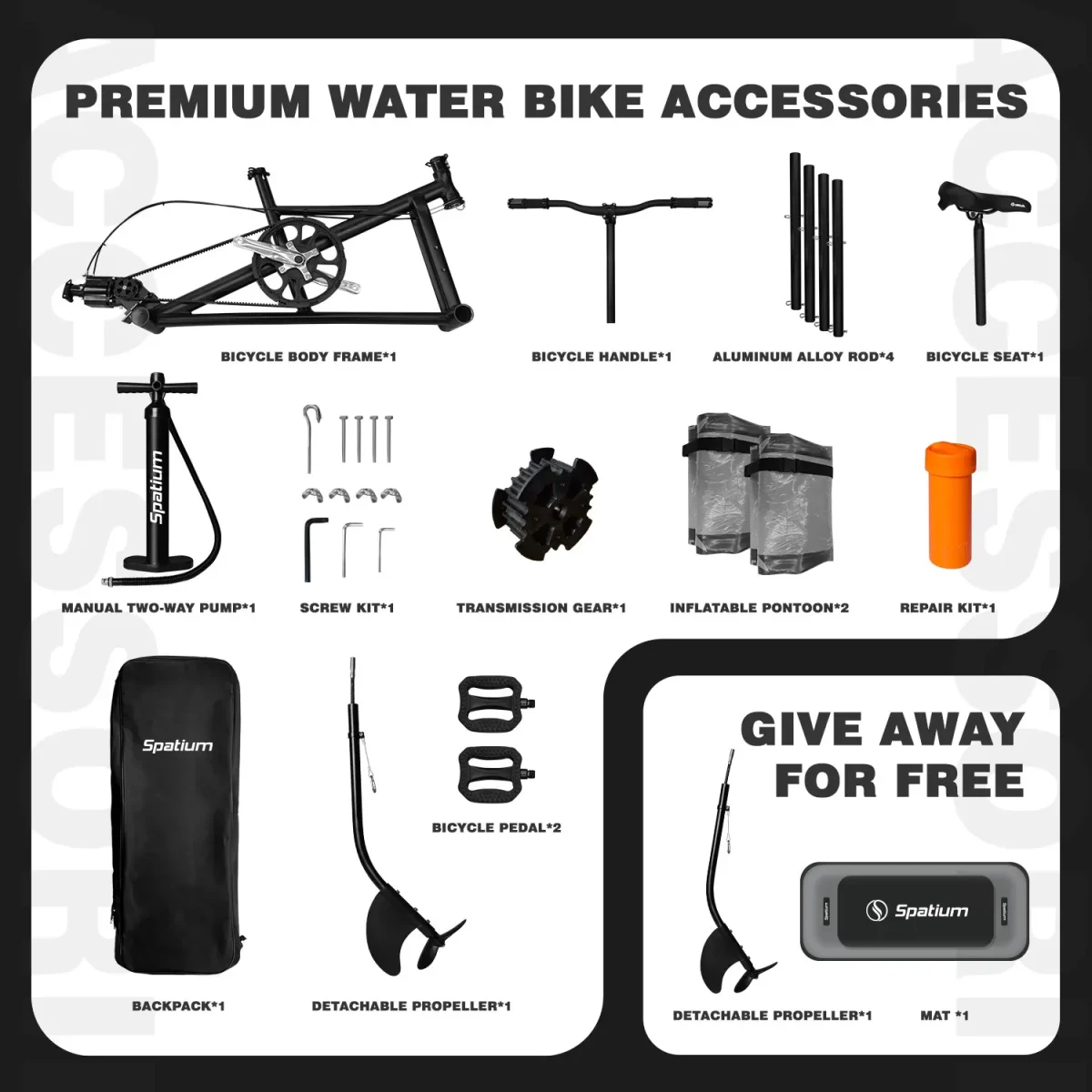 US/AU/ES Shipping Spatium Water Bikes Portable Inflatable Fishing Water Bike Pedal Bike Boats +Mat Water Sports For 1-2 People - Image 6