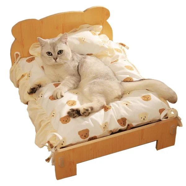 Wooden Elevated Cat Bed Nest Cat Sleeping Pad with Removable Thickened Soft Mat Small Dog Sofa Indoor Furniture Pet Supplies