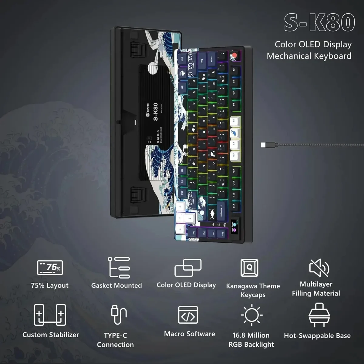 womier S-K80 Gamer Keyboard with Color OLED Display Mechanical Gaming Keyboard Hot Swappable Gasket Mount RGB Custom Keyboard - Image 6