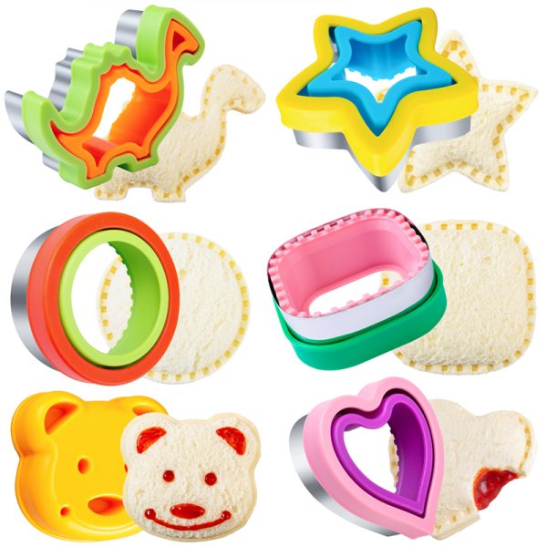 Sandwich Cutters for Kids Lunch LARGE 6 Pcs, Sandwich Maker, Cookie Cutters Set, Dinosaur Mouse Heart Star Bear…