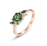Custom 18k gold sterling silver crystal jewelry manufacturer Moss agate bridal wedding ring set