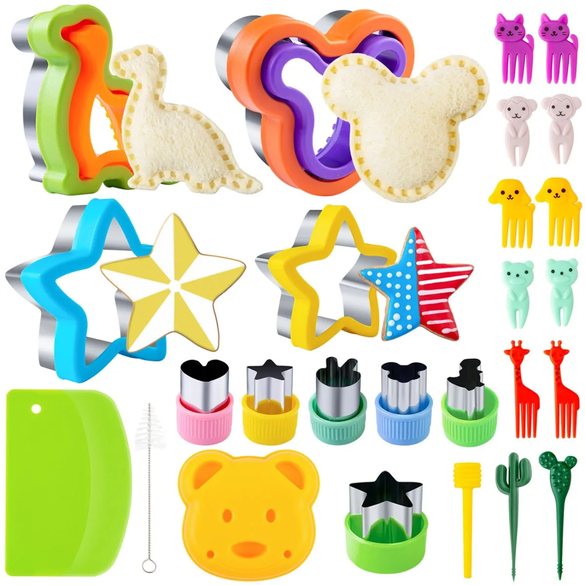 Sandwich Cutters for Kids Lunch LARGE 26 Pcs, Sandwich Maker, Cookie Cutters Set, Vegetable Fruit Cutters Shapes with Food Picks, Dinosaur Mouse Bear Star… - Image 1