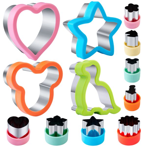 Sandwich Cutters for Kids Lunch 12 Pcs, Cookie Cutters Set, Vegetable Fruit Cutters Shapes, Stainless Steel Biscuit Cutters, Dinosaur Mouse Heart Star…