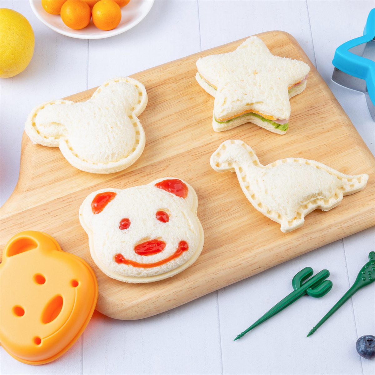 Sandwich Cutters for Kids Lunch LARGE 26 Pcs, Sandwich Maker, Cookie Cutters Set, Vegetable Fruit Cutters Shapes with Food Picks, Dinosaur Mouse Bear Star… - Image 5
