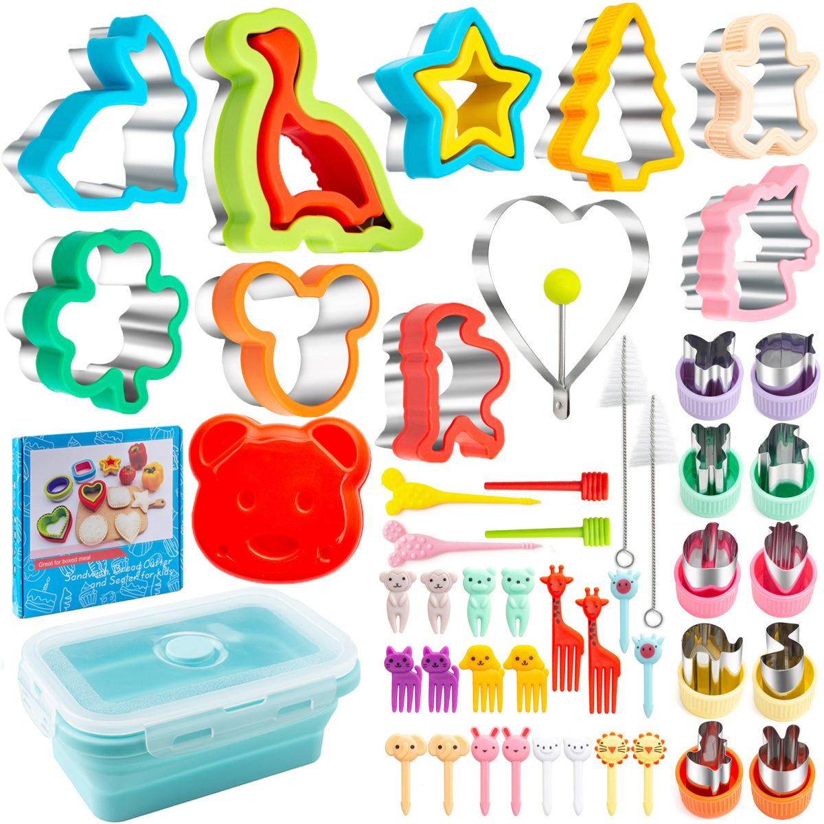 Sandwich Cutter for Kids Lunch 48 pcs, Sandwich Maker, Cookie Cutters and Sealer Set, Vegetable Fruit Biscuit Cutters, Dinosaur Mickey Shape for Boys Girls - Image 1