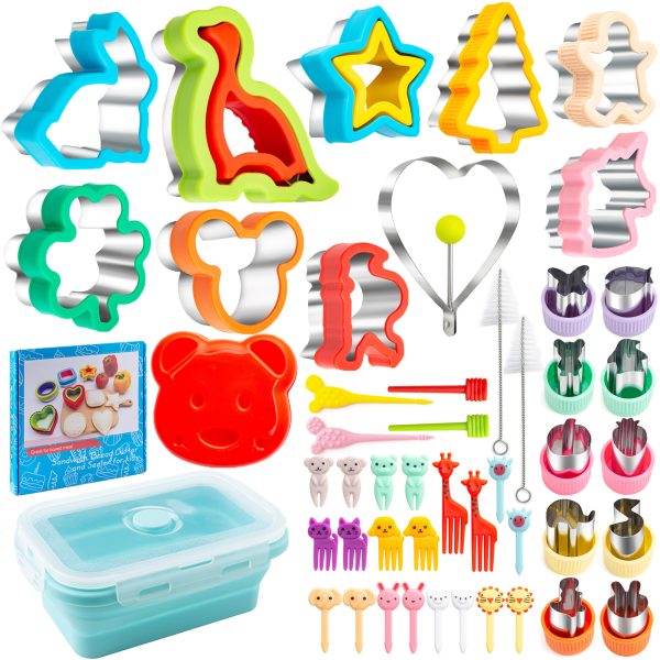 Sandwich Cutter for Kids Lunch 48 pcs, Sandwich Maker, Cookie Cutters and Sealer Set, Vegetable Fruit Biscuit Cutters, Dinosaur Mickey Shape for Boys Girls