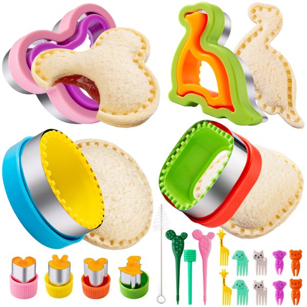 Sandwich Cutter for Kids Lunch 22 Pcs (LARGE), Sandwich Maker, Cookie Cutters and Sealer Set, Bread Decruster, Dinosaur Mickey Square Circle Shape for Boys Girls