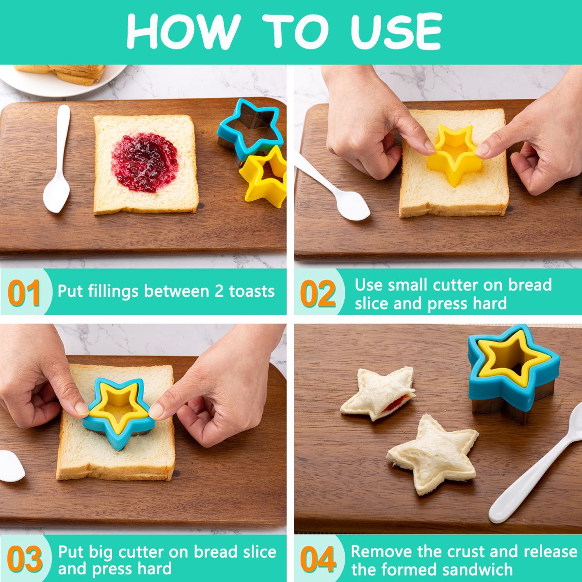 Sandwich Cutter for Kids Lunch 48 pcs, Sandwich Maker, Cookie Cutters and Sealer Set, Vegetable Fruit Biscuit Cutters, Dinosaur Mickey Shape for Boys Girls - Image 3