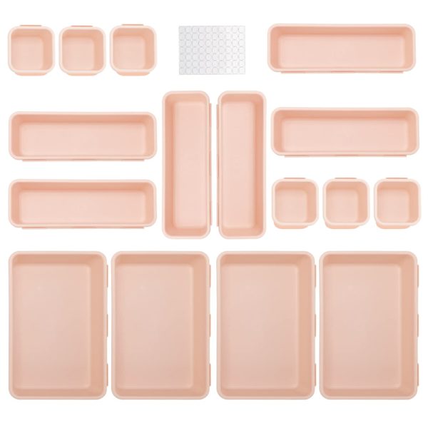 16 PCS Pink Desk Drawer Organizers, Versatile Bathroom and Vanity Drawer Organizer Trays, Storage Bins for Makeup, Bedroom, Kitchen Gadgets Utensils and Office (Pink)
