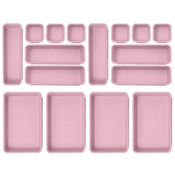16 PCS Plastic Drawer Organizer Bins, Desk and Bathroom Drawer Organizer Trays, Vanity Storage Bins for Makeup, Jewelry, Utensils, Gadgets, Junk, Kitchen, Bedroom, Bathroom and Office (Lilac)