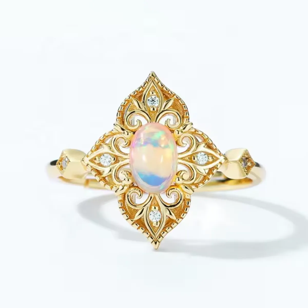 Fine Jewelry 5A CZ Gold Plated Solid 925 Sterling Silver Oval Shape Natural Opal Ring - Image 4