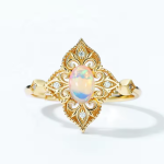 Fine Jewelry 5A CZ Gold Plated Solid 925 Sterling Silver Oval Shape Natural Opal Ring