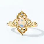Fine Jewelry 5A CZ Gold Plated Solid 925 Sterling Silver Oval Shape Natural Opal Ring - Image 4