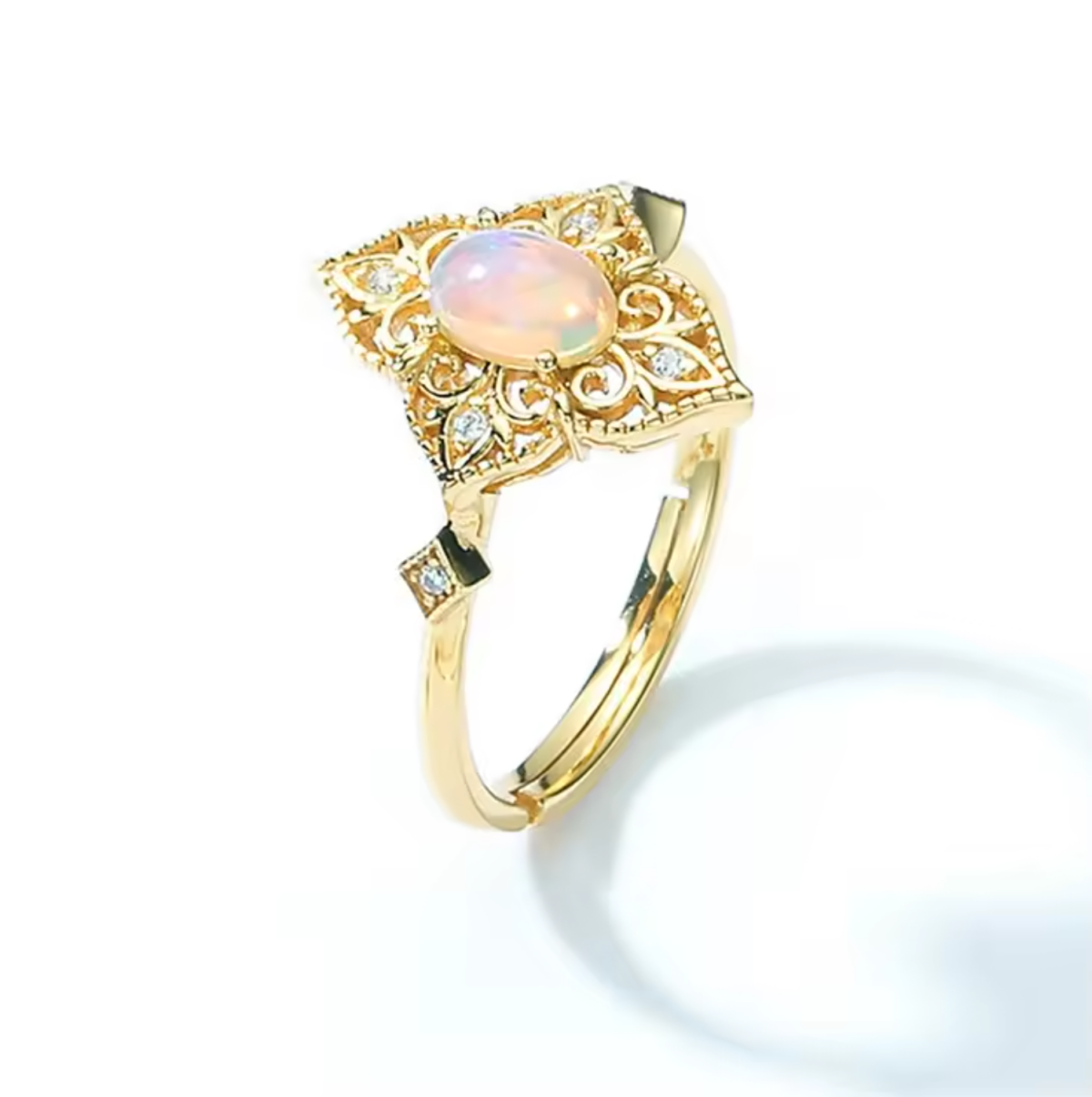 Fine Jewelry 5A CZ Gold Plated Solid 925 Sterling Silver Oval Shape Natural Opal Ring - Image 2