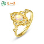 Fine Jewelry 5A CZ Gold Plated Solid 925 Sterling Silver Oval Shape Natural Opal Ring - Image 3