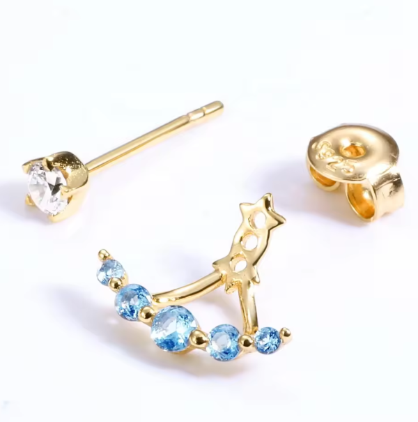 Gold multi cubic zirconia gemstone 925 silver front back star stud earrings