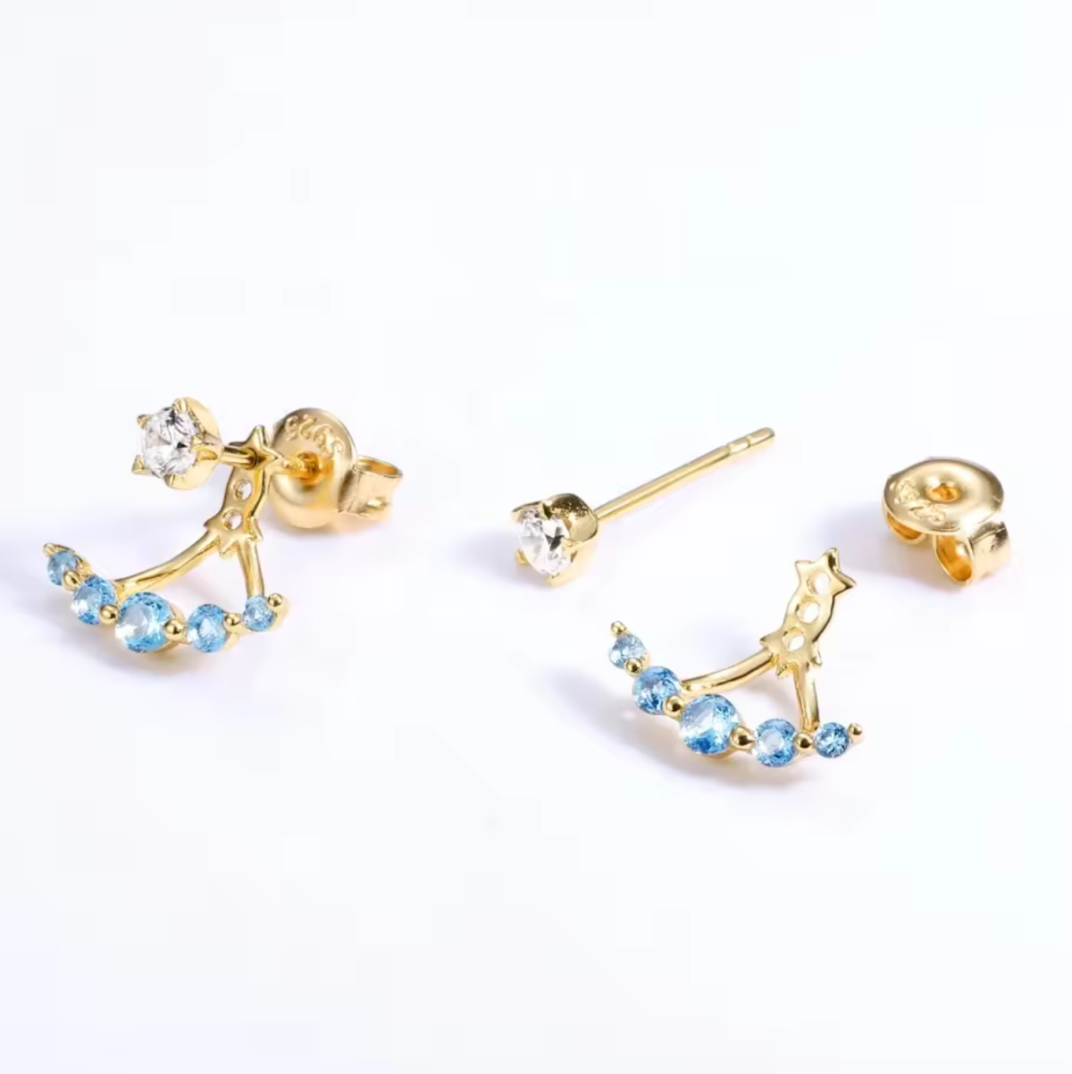 Gold multi cubic zirconia gemstone 925 silver front back star stud earrings - Image 2