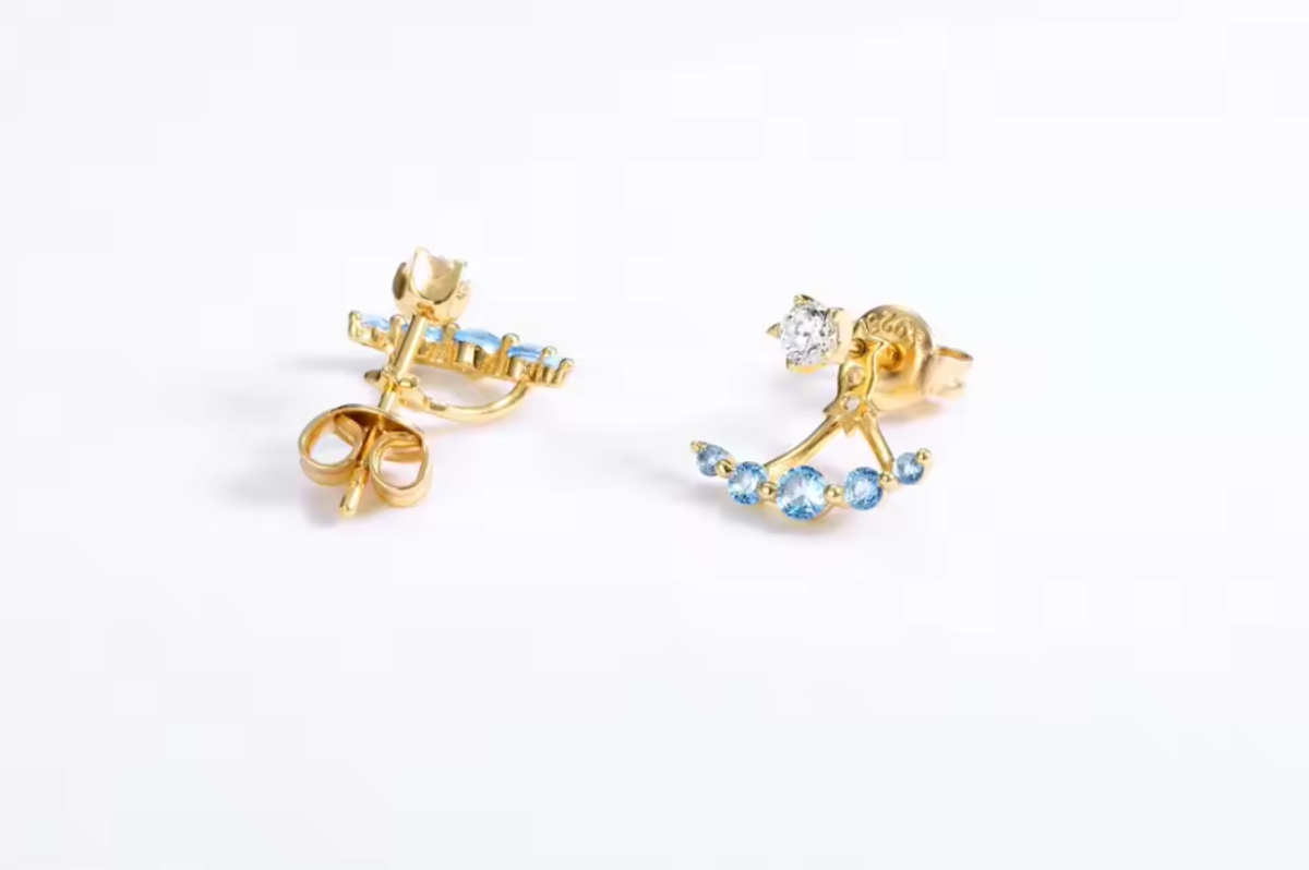 Gold multi cubic zirconia gemstone 925 silver front back star stud earrings - Image 4
