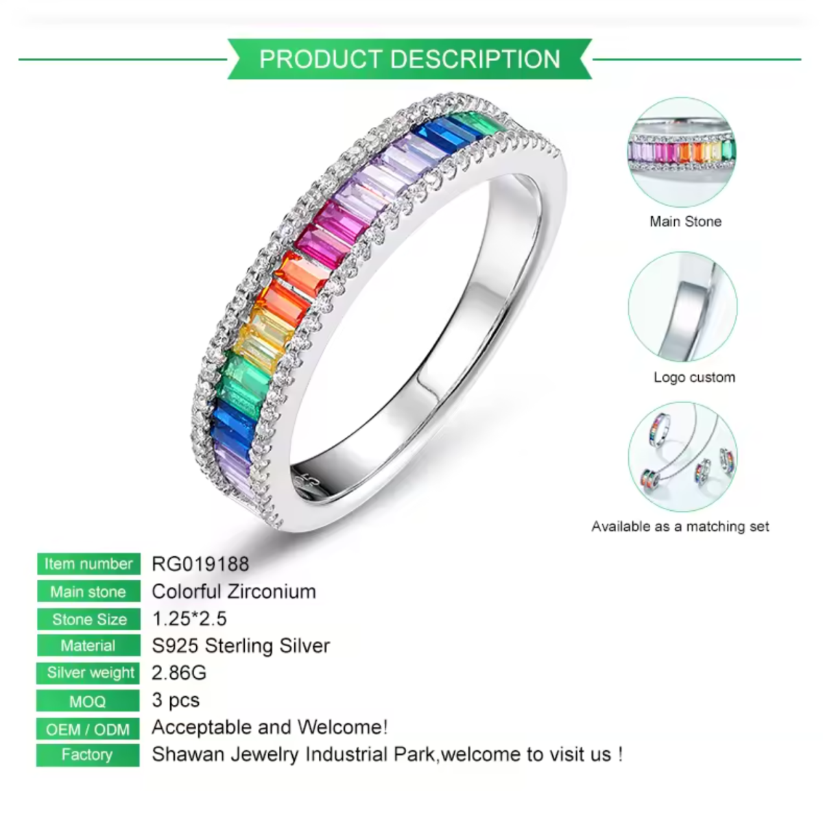 925 Silver Rainbow Cubic Zirconia CZ Ring Colorful Cubic Zircon Rainbow Ring Women Finger Ring - Image 2