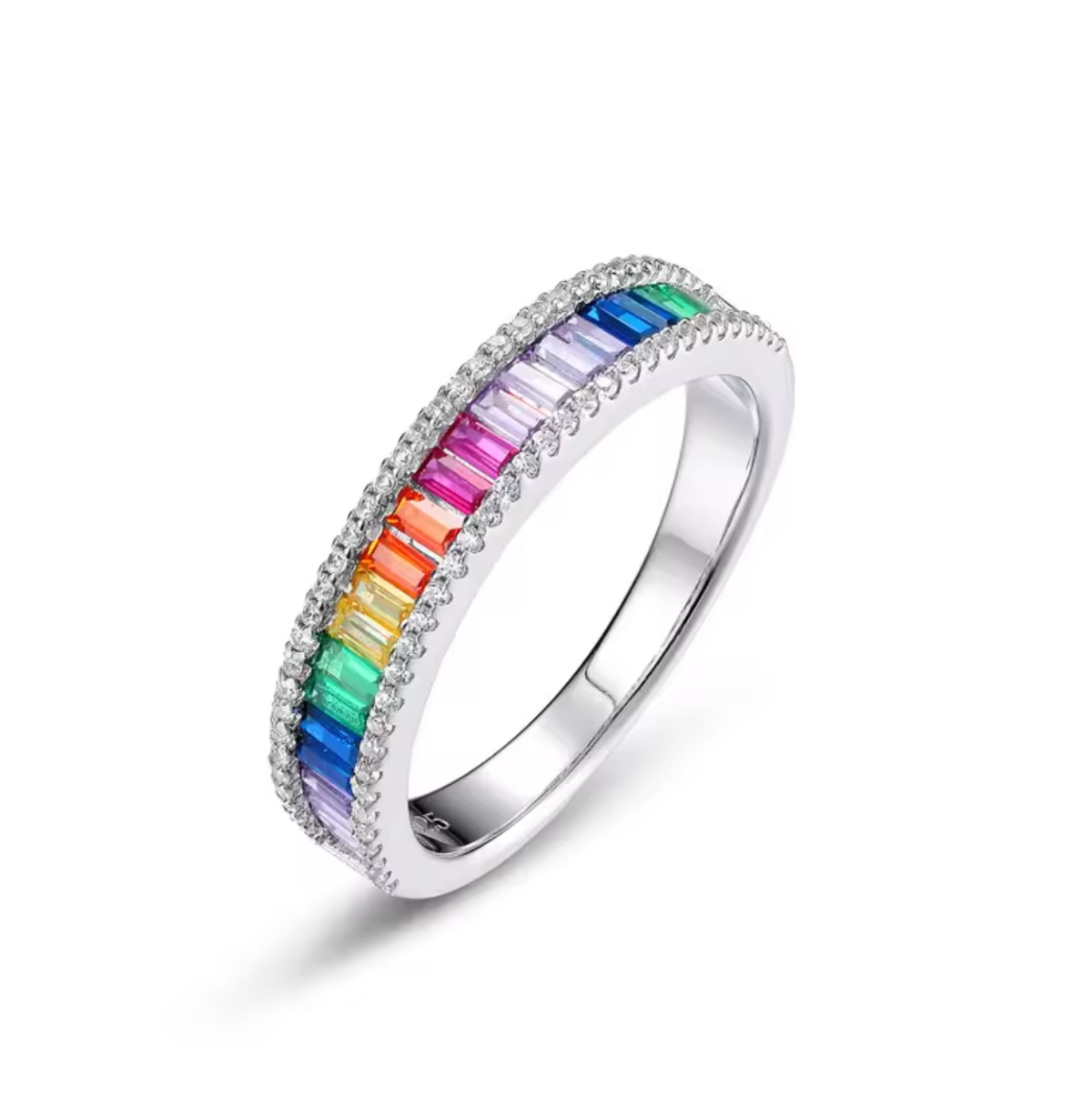925 Silver Rainbow Cubic Zirconia CZ Ring Colorful Cubic Zircon Rainbow Ring Women Finger Ring - Image 3