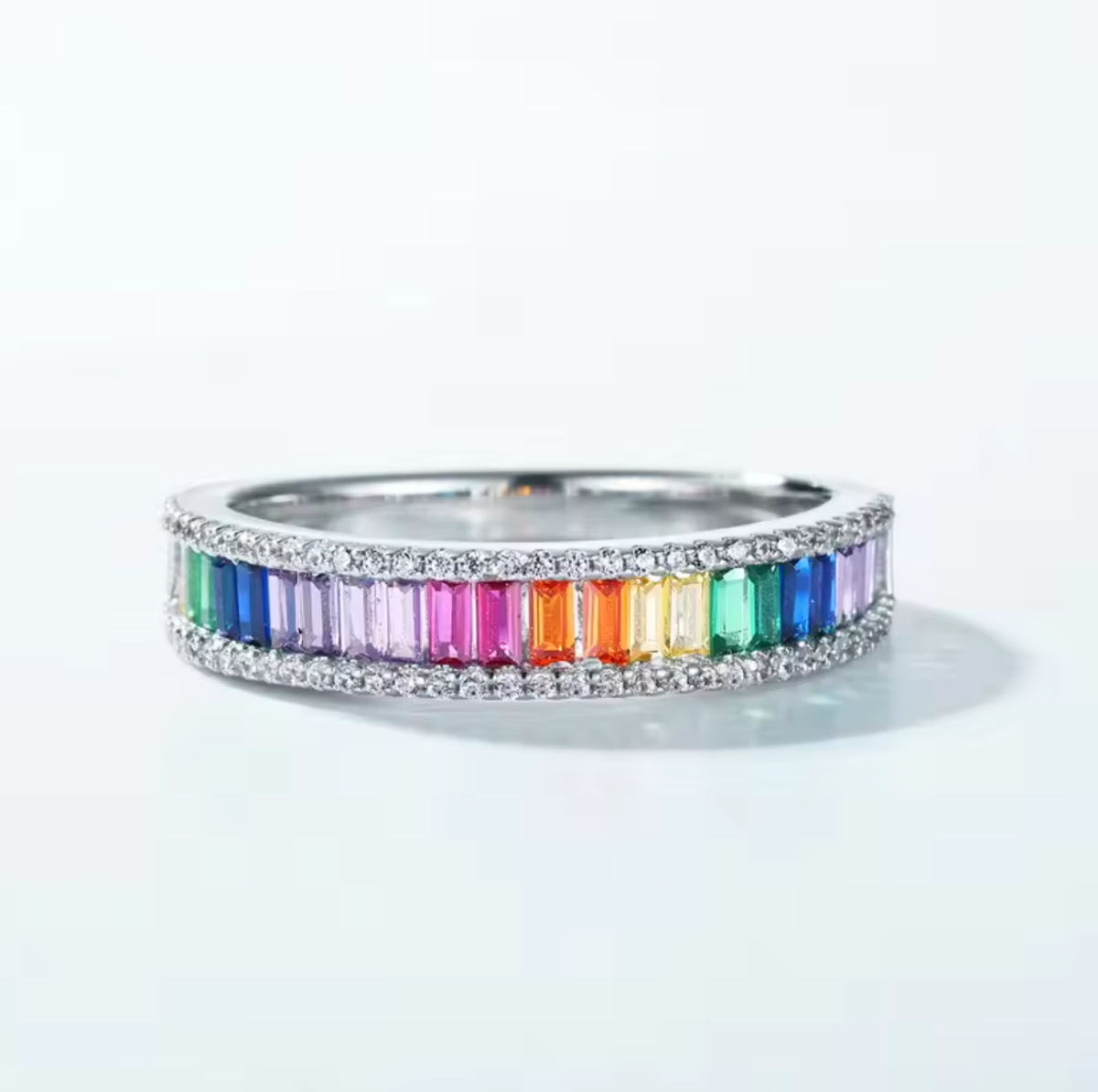 925 Silver Rainbow Cubic Zirconia CZ Ring Colorful Cubic Zircon Rainbow Ring Women Finger Ring - Image 4