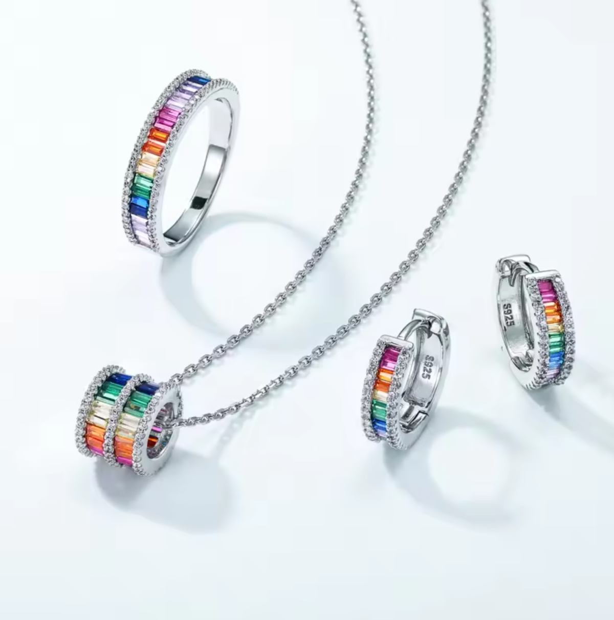 925 Silver Rainbow Cubic Zirconia CZ Ring Colorful Cubic Zircon Rainbow Ring Women Finger Ring - Image 5